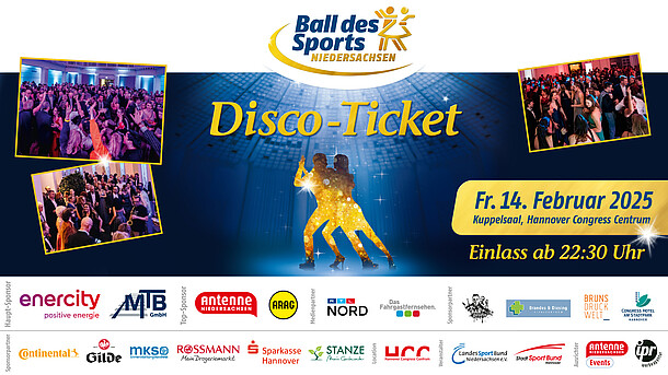 Disco-Ticket für Ball des Sports Niedersachsen am 14.02.2025, Einlass ab 22:30 Uhr